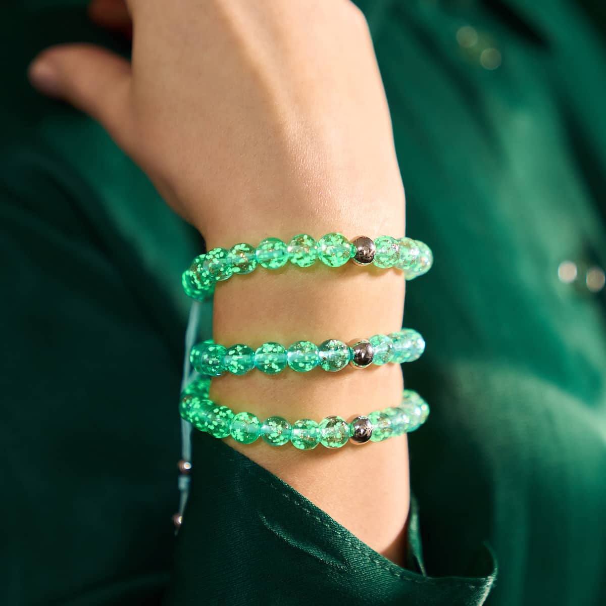 Arctic Blue | Silver | Firefly Glass Macrame Bracelet