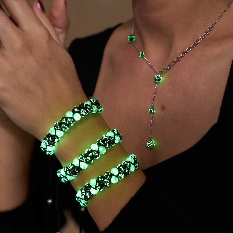 Cookies & Cream | Obsidian x Ivory | Double Firefly Glass Bracelet