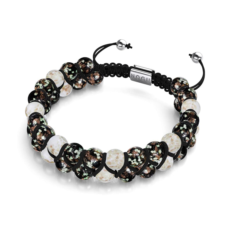 Cookies & Cream | Obsidian x Ivory | Double Firefly Glass Bracelet