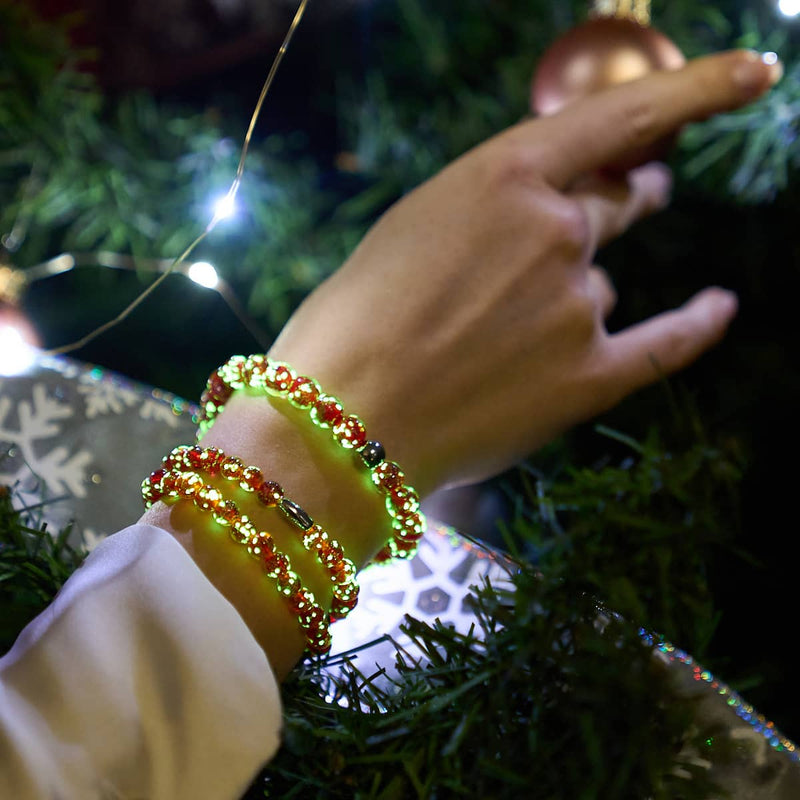 Crimson | Silver | Firefly Glass Macrame Bracelet