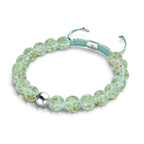 Evergreen | Silver | Firefly Glass Macrame Bracelet