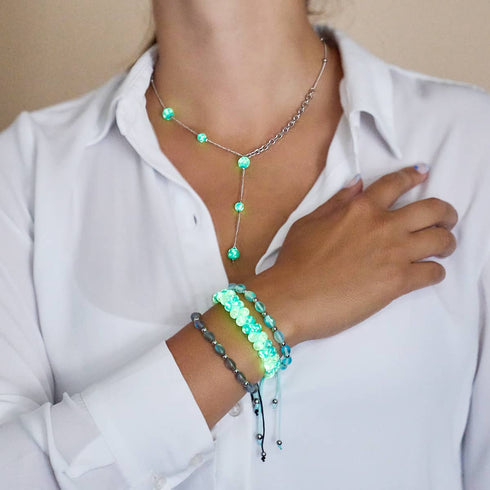 Into the Clouds | Cerulean x Ivory | Double Firefly Glass Bracelet