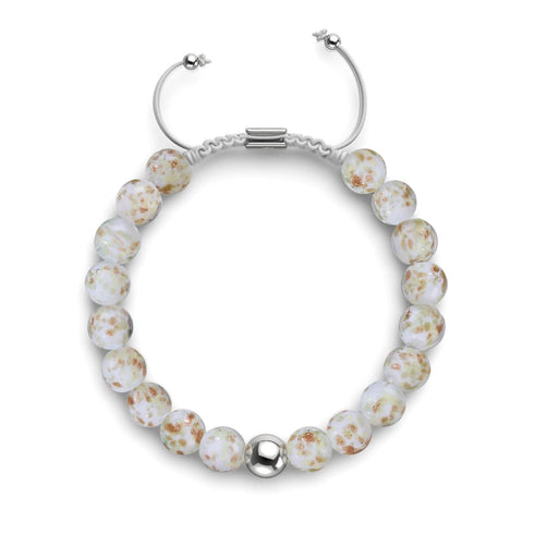 Ivory | Silver | Firefly Glass Macrame Bracelet