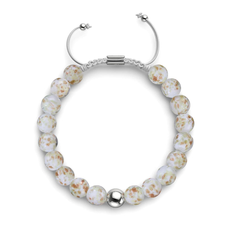 Ivory | Silver | Firefly Glass Macrame Bracelet