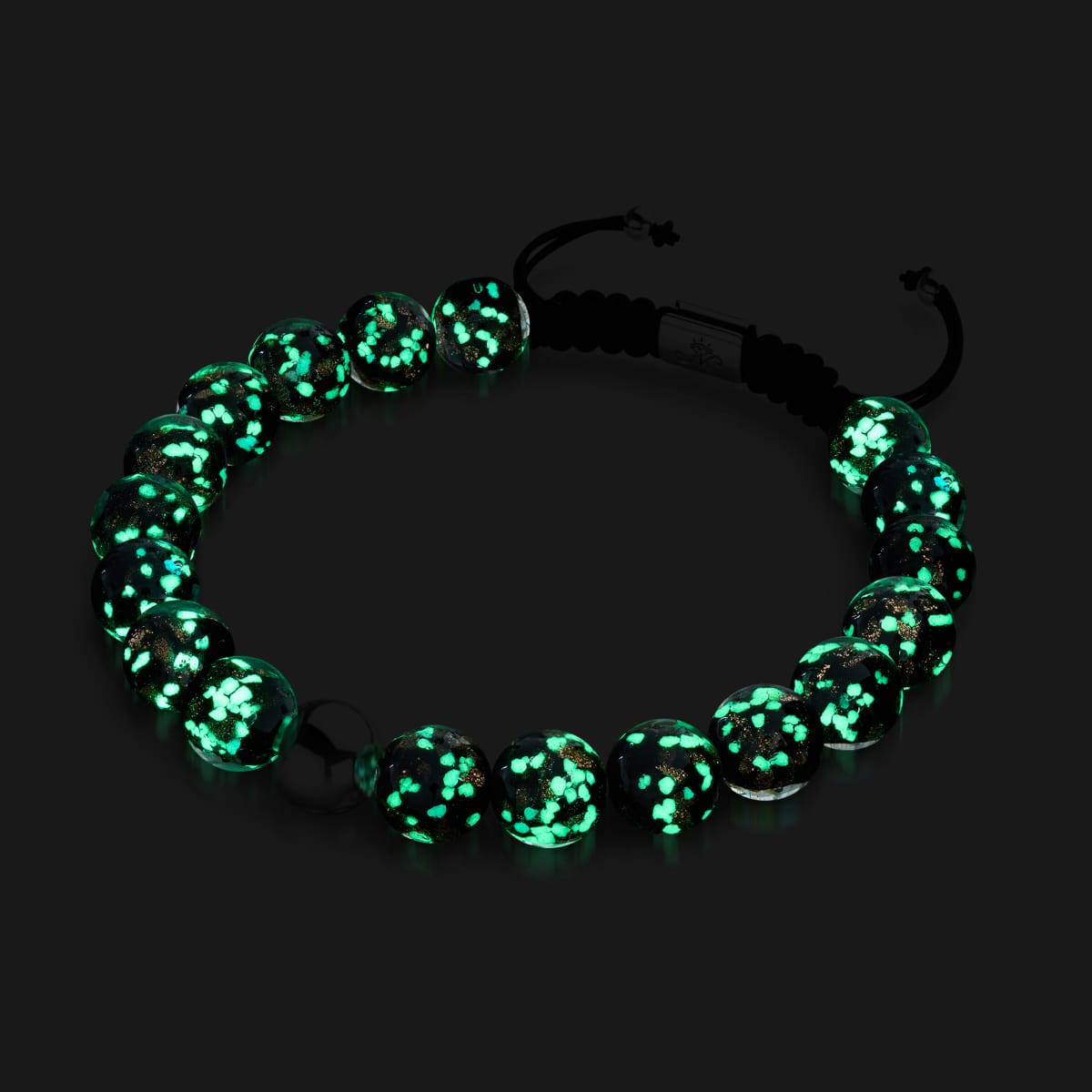 Obsidian | Silver | Firefly Glass Macrame Bracelet