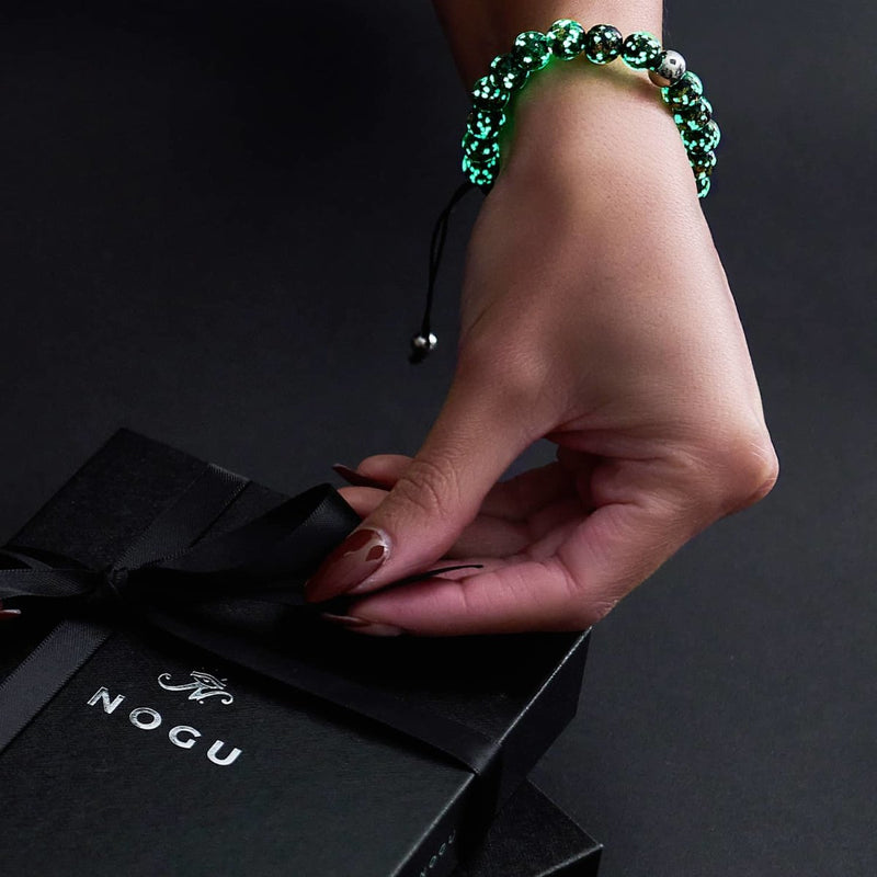 Obsidian | Silver | Firefly Glass Macrame Bracelet