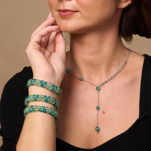 Ocean Spray | Teal x Evergreen | Double Firefly Glass Bracelet