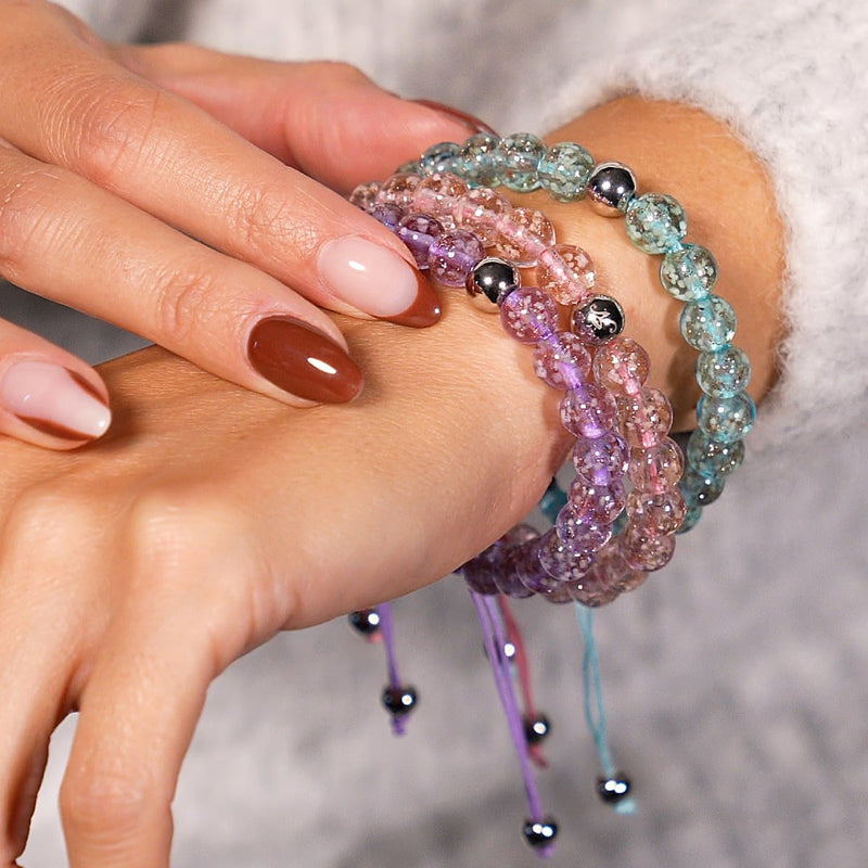 Rosewater | Silver | Firefly Glass Macrame Bracelet