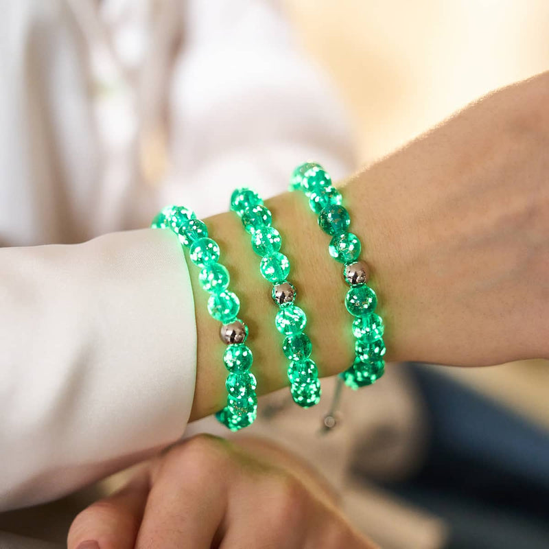 Teal | Silver | Firefly Glass Macrame Bracelet