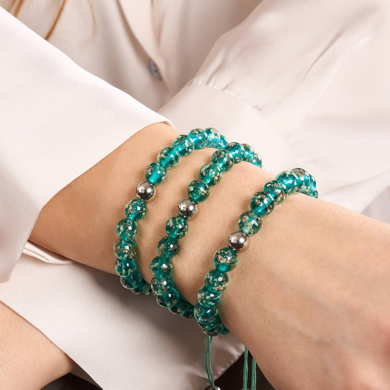 Teal | Silver | Firefly Glass Macrame Bracelet