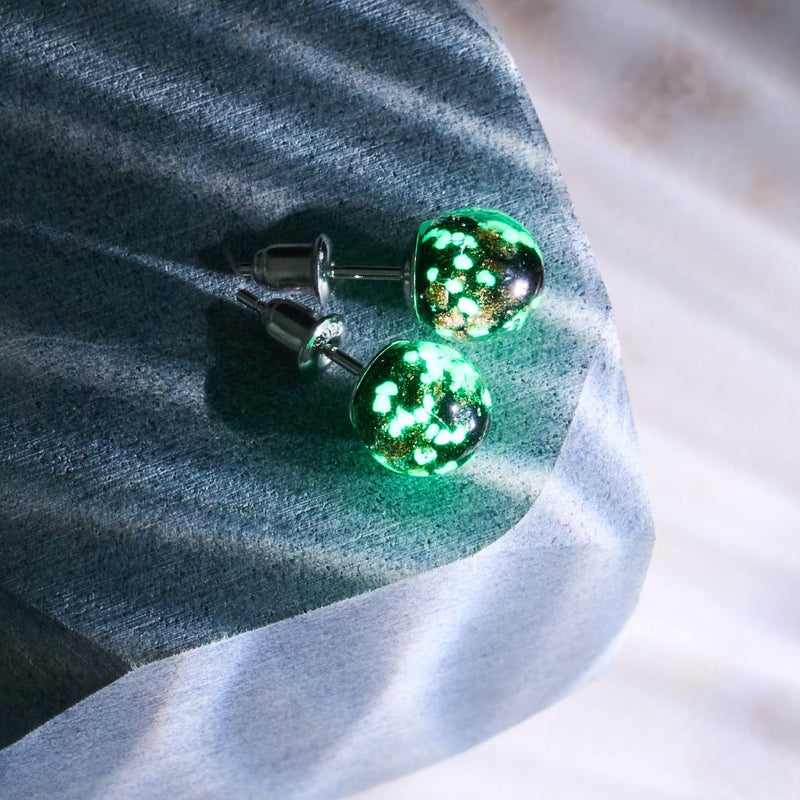 Obsidian | .925 Sterling Silver | Firefly Glass Stud Earrings