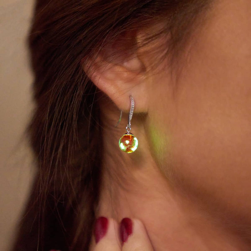 Ruby | .925 Sterling Silver | Firefly Glass Huggie Earrings