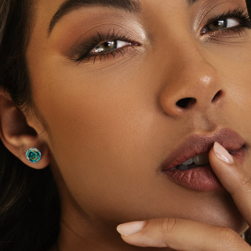 Teal | .925 Sterling Silver | Firefly Glass Stud Earrings