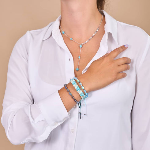 Cerulean | Silver | Firefly Glass Cascade Double Pendant