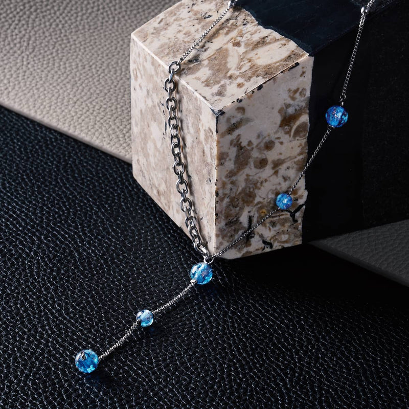 Indigo | Silver | Firefly Glass Cascade Double Pendant