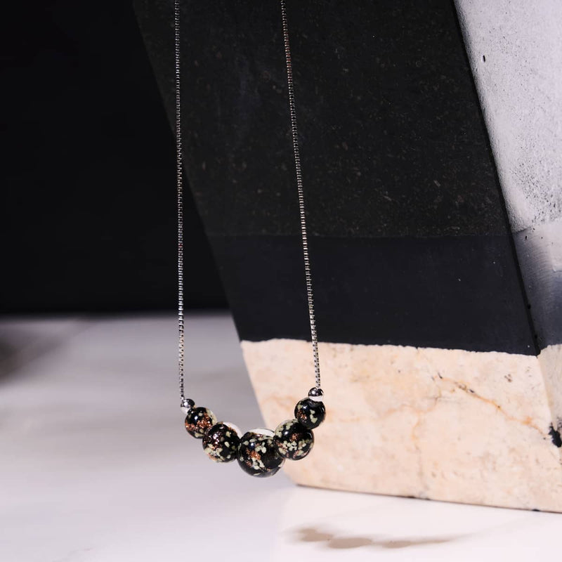 Obsidian | .925 Sterling Silver | Firefly Glass Infinity Clasp Necklace