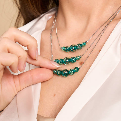 Teal | .925 Sterling Silver | Firefly Glass Infinity Clasp Necklace