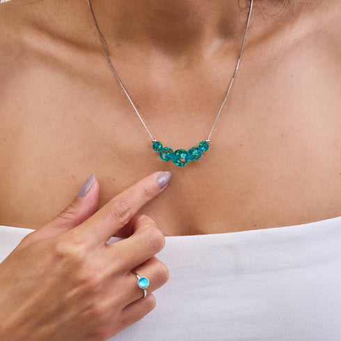 Teal | .925 Sterling Silver | Firefly Glass Infinity Clasp Necklace