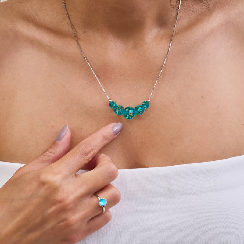 Teal | .925 Sterling Silver | Firefly Glass Infinity Clasp Necklace