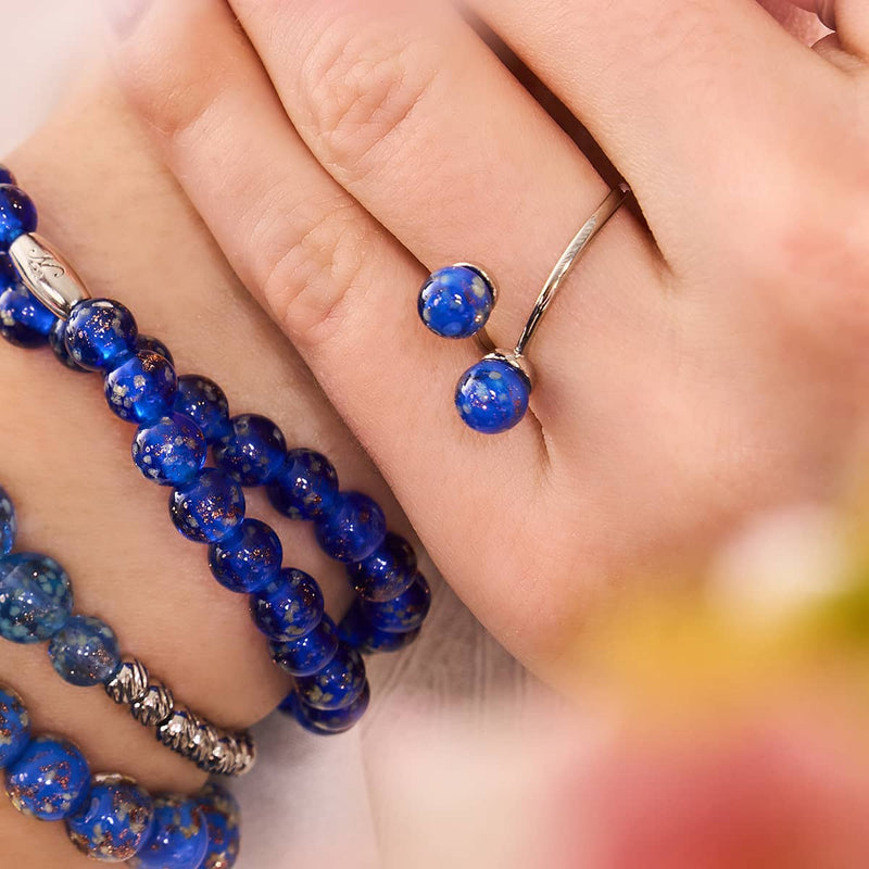 Cobalt | .925 Sterling Silver | Firefly Glass | Infinity Helix Ring