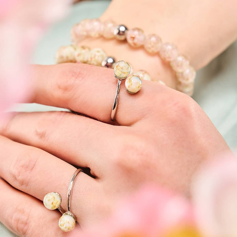 Ivory | .925 Sterling Silver | Firefly Glass | Infinity Helix Ring