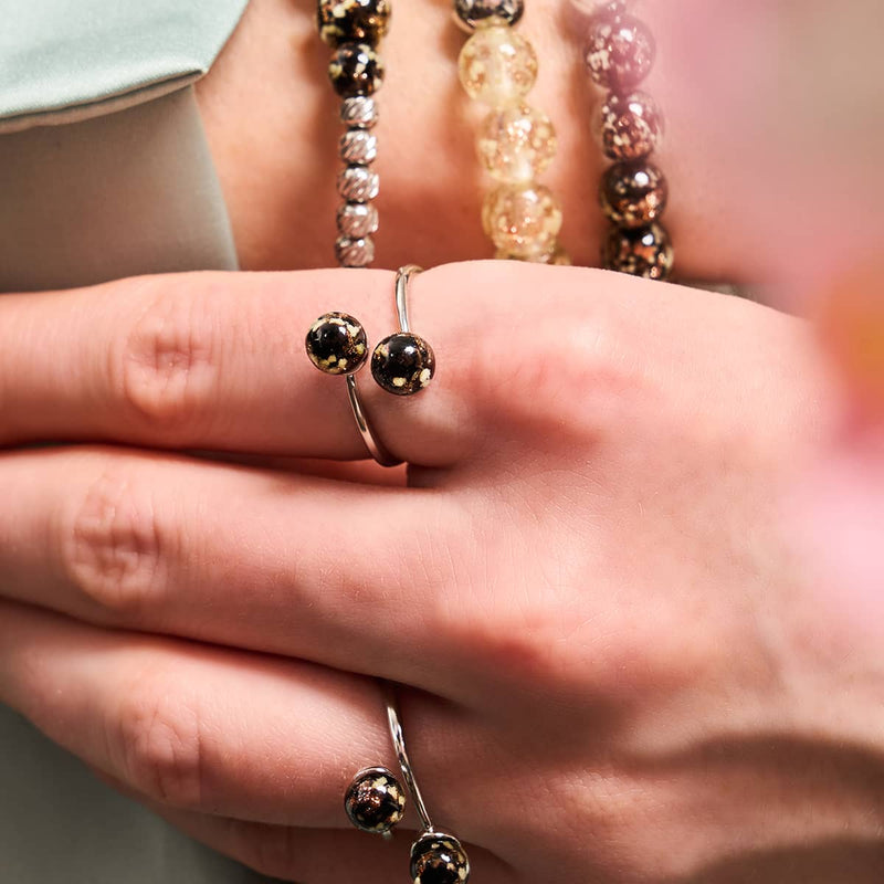Obsidian | .925 Sterling Silver | Firefly Glass | Infinity Helix Ring