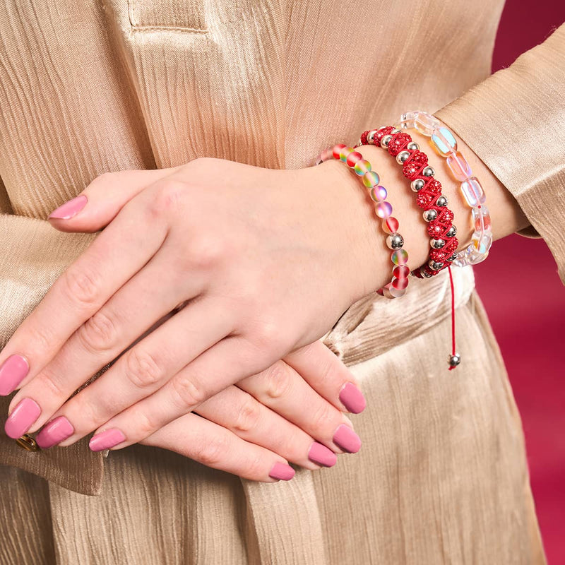 Mini Rainbow Supernova Galaxy Glass Pebble x Red String Bracelet