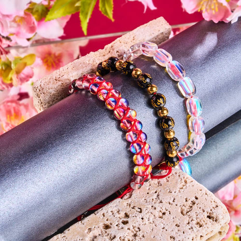 Mini Rainbow Supernova Galaxy Glass Pebble x Red String Bracelet