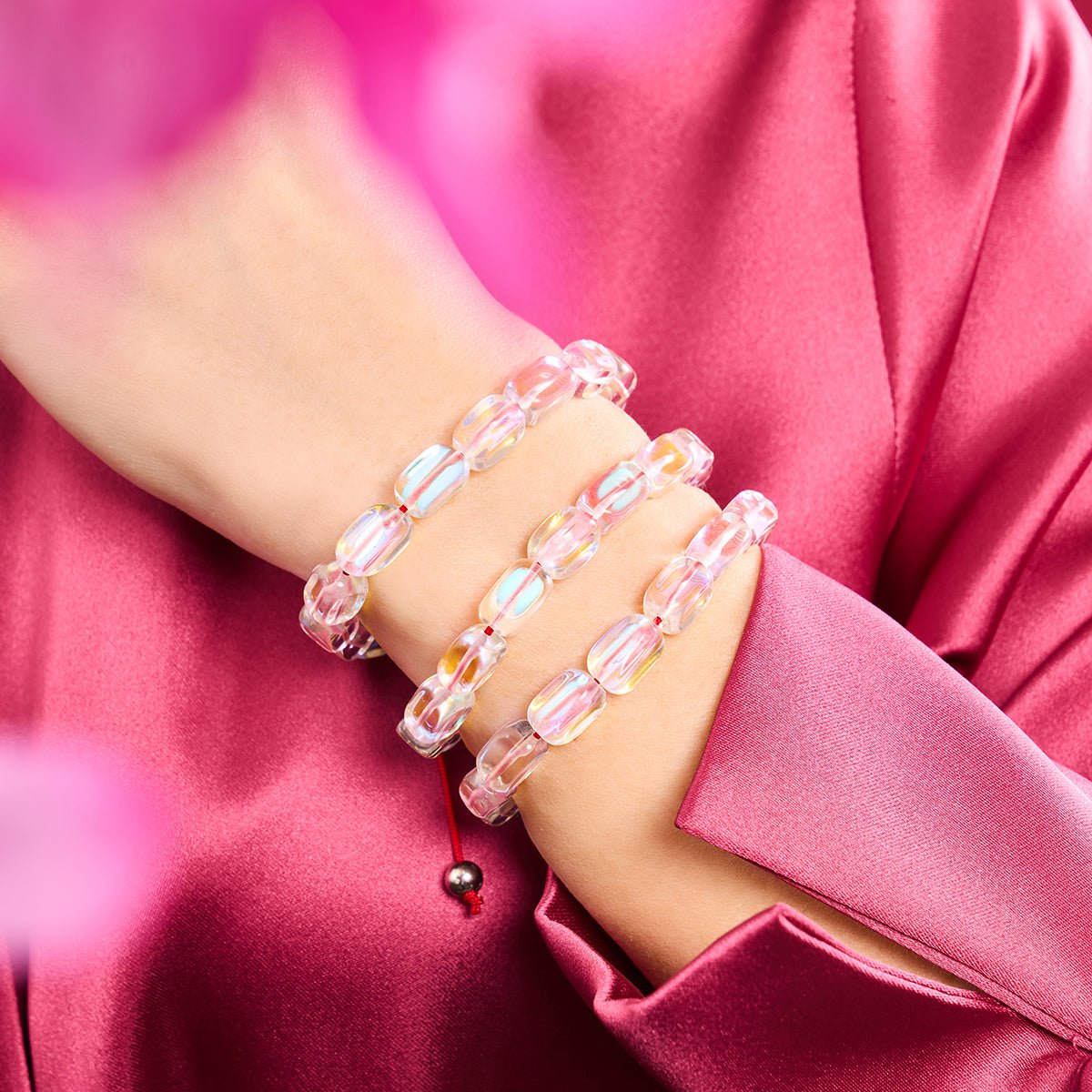 Mini Rainbow Supernova Galaxy Glass Pebble x Red String Bracelet