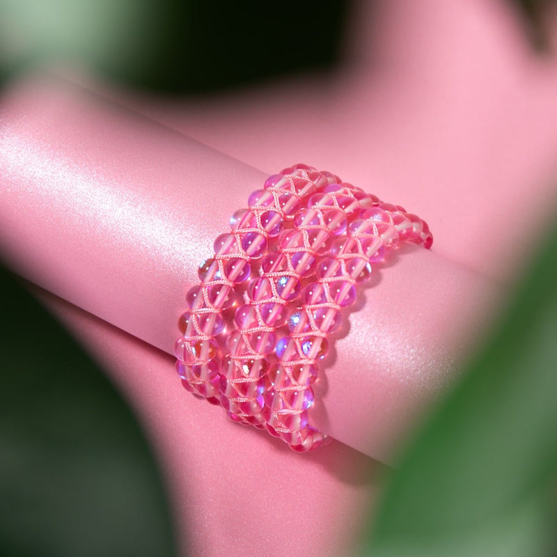 Pink Nebula | Silver | Double Galaxy Glass Bracelet