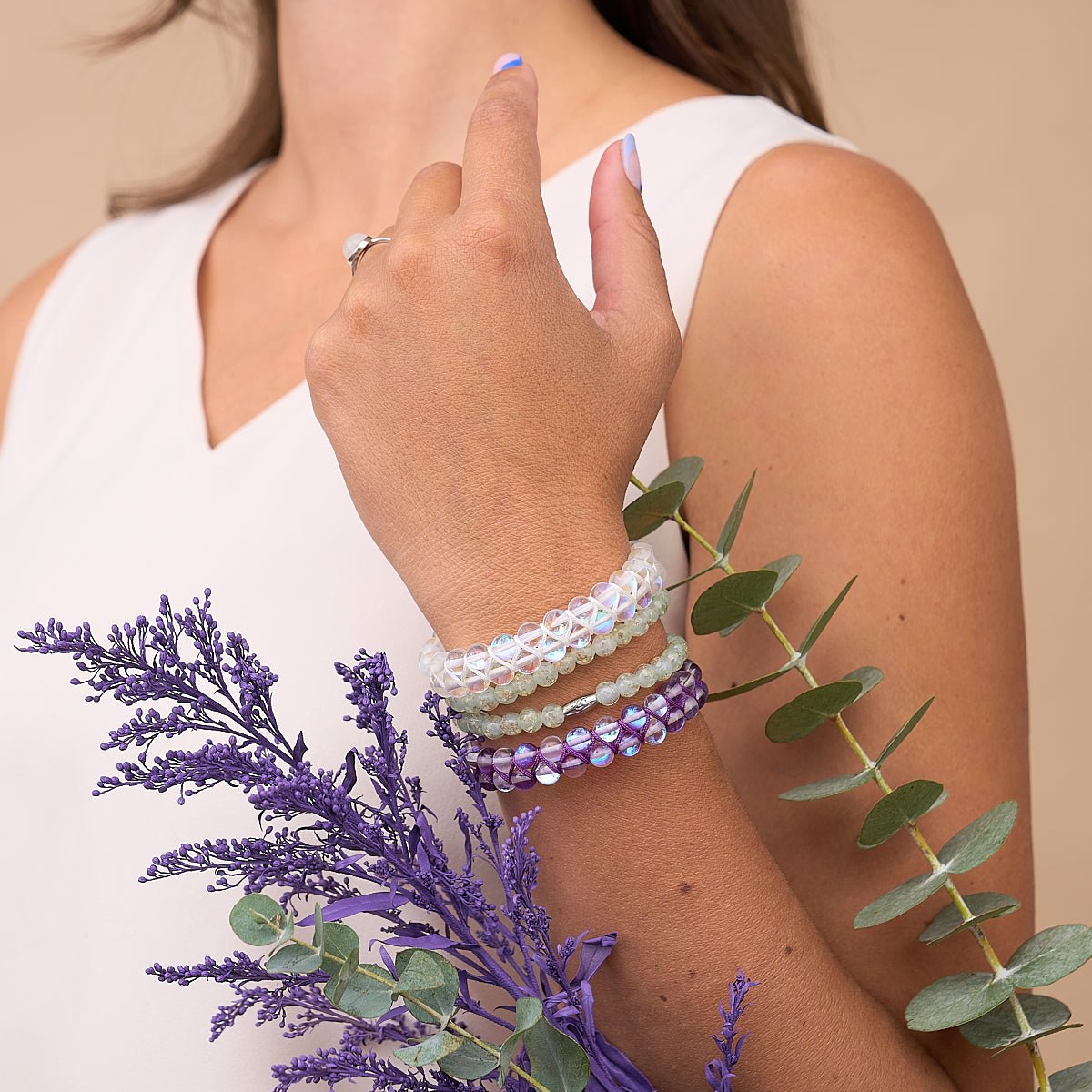 Purple Rainbow | Silver | Double Galaxy Glass Bracelet