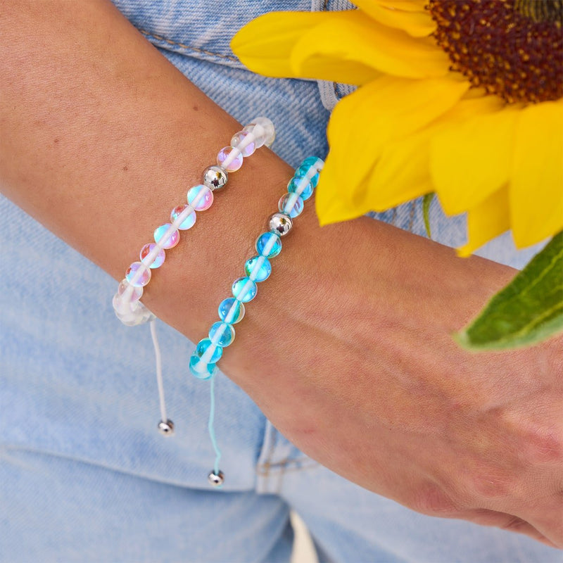 Rainbow Supernova | Silver | Galaxy Glass Macrame Bead Bracelet