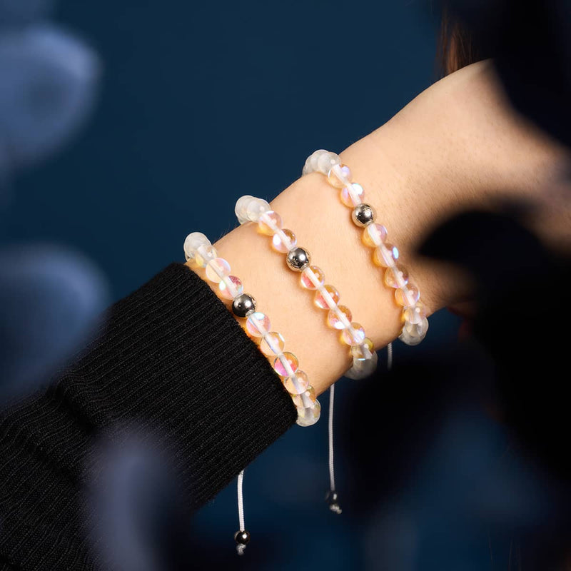 Rainbow Supernova | Silver | Galaxy Glass Macrame Bead Bracelet