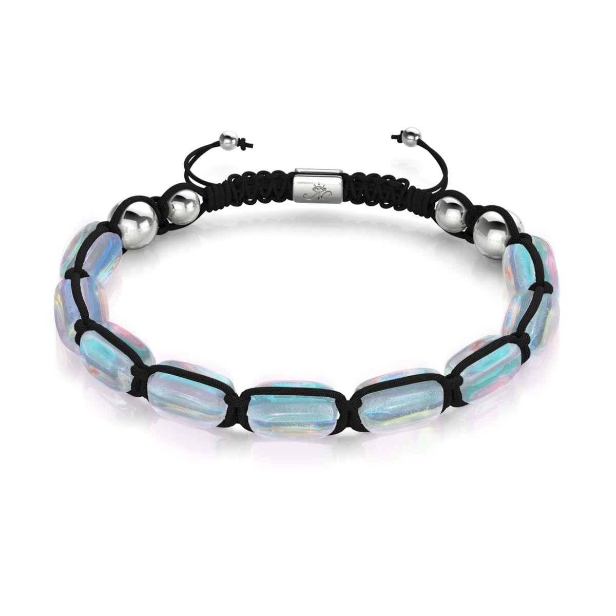 Rainbow Supernova | Silver | Galaxy Glass Pebble Macrame Bracelet