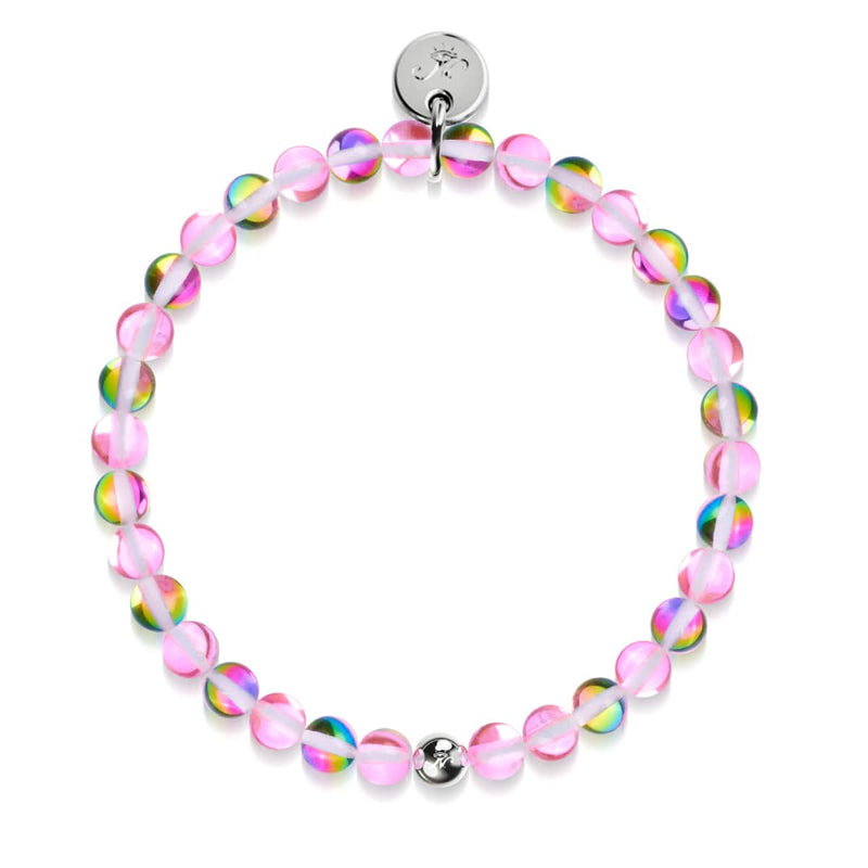 Strawberry Borealis | Silver | Galaxy Glass Bead Bracelet