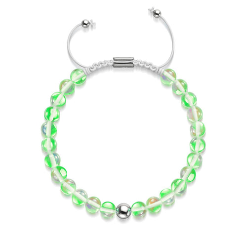 Verdant Moon | Silver | Galaxy Glass Macrame Bead Bracelet