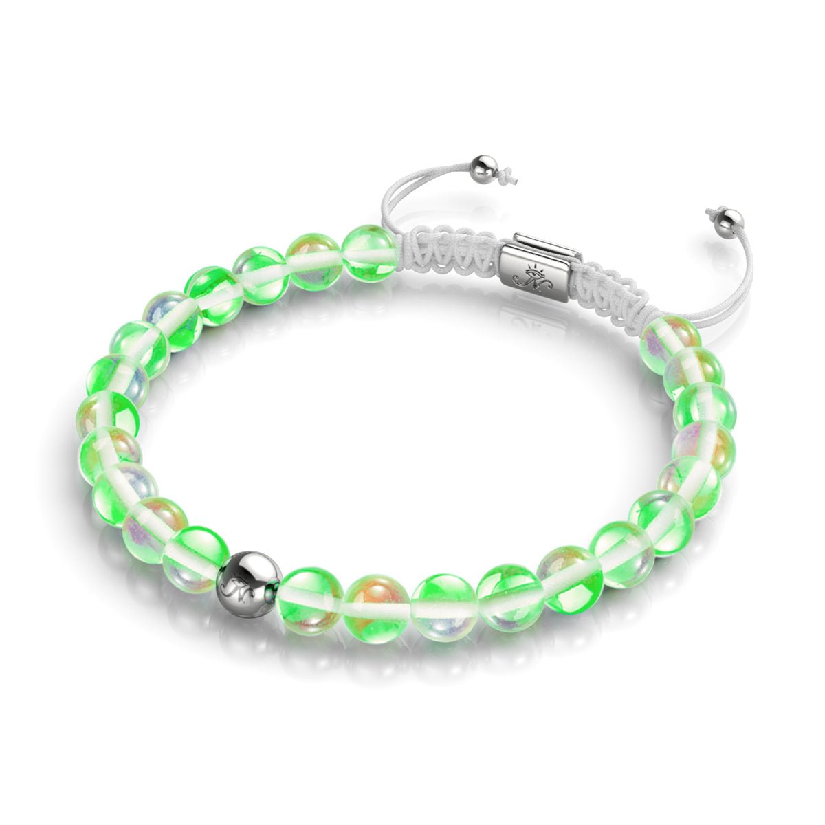 Verdant Moon | Silver | Galaxy Glass Macrame Bead Bracelet