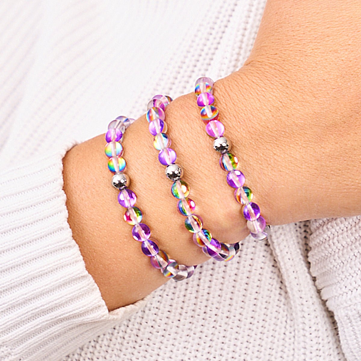 Violet Andromeda | Silver | Galaxy Glass Bead Bracelet