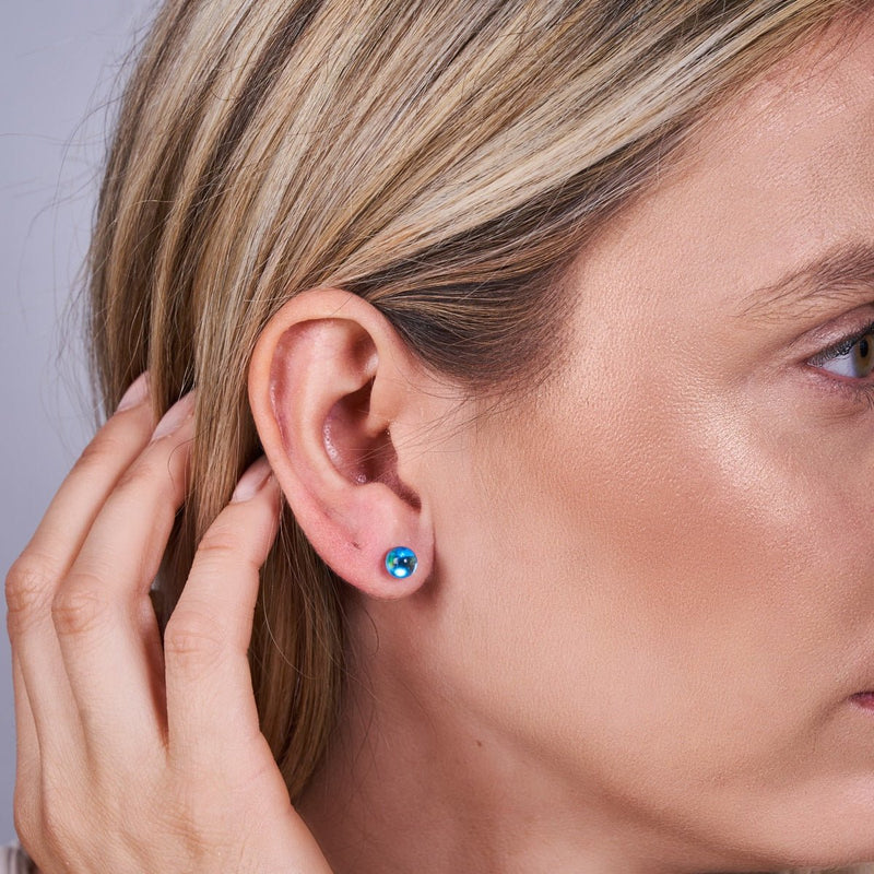 Blue Nebula | .925 Sterling Silver | Galaxy Glass Mini Stud Earrings