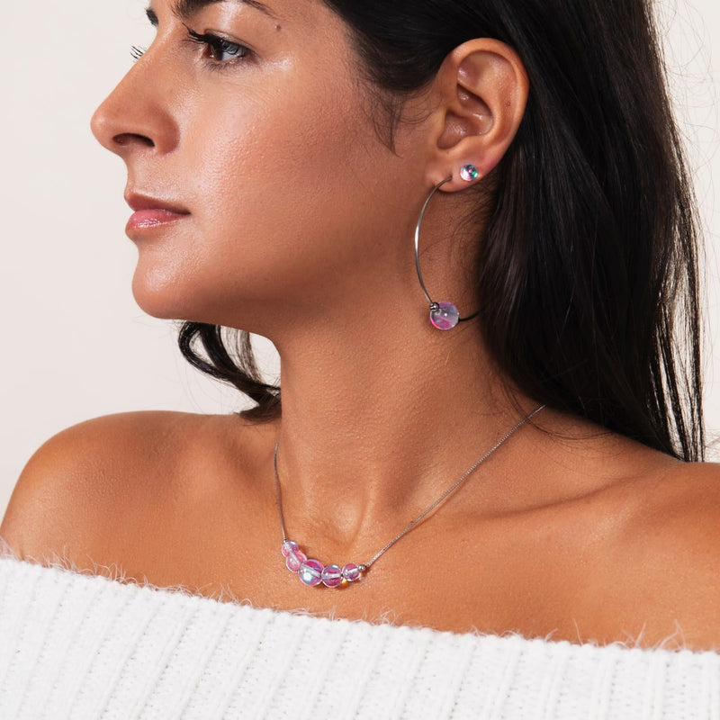 Pink Nebula | Silver | Galaxy Glass Hoop Earrings