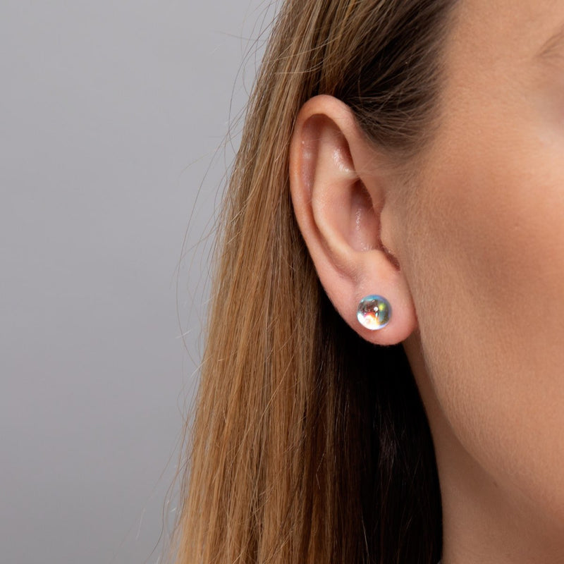 Rainbow Supernova | .925 Sterling Silver | Galaxy Glass Stud Earrings