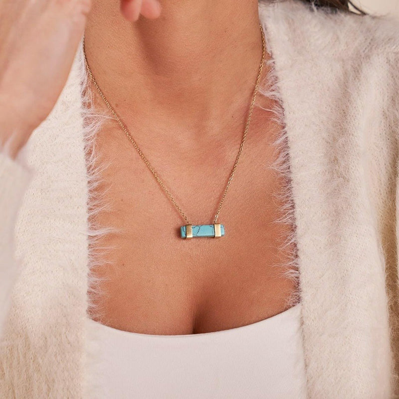 Turquoise | Gold | Gemstone Bar Necklace