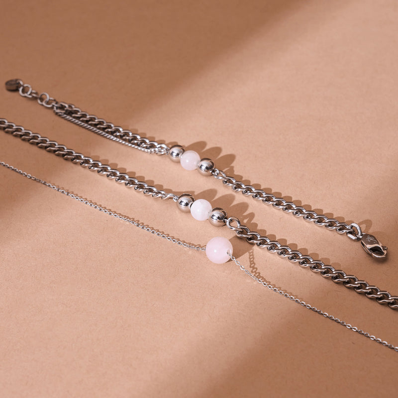 Rose Quartz x Silver | Gemstone Chain Bracelet