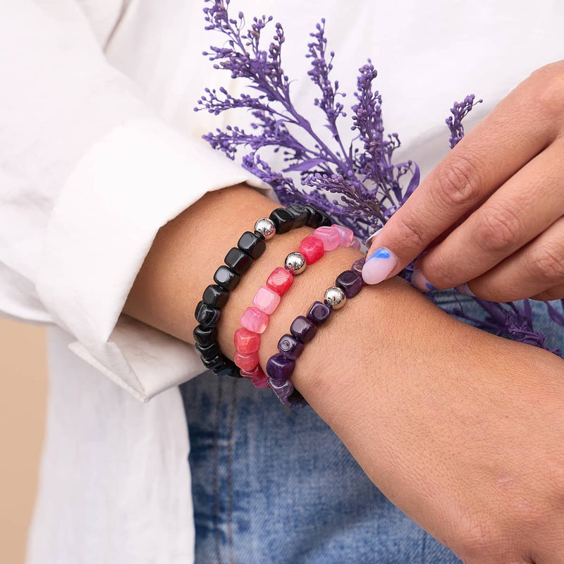 Black Agate | Silver | Gemstone Pebble Bracelet