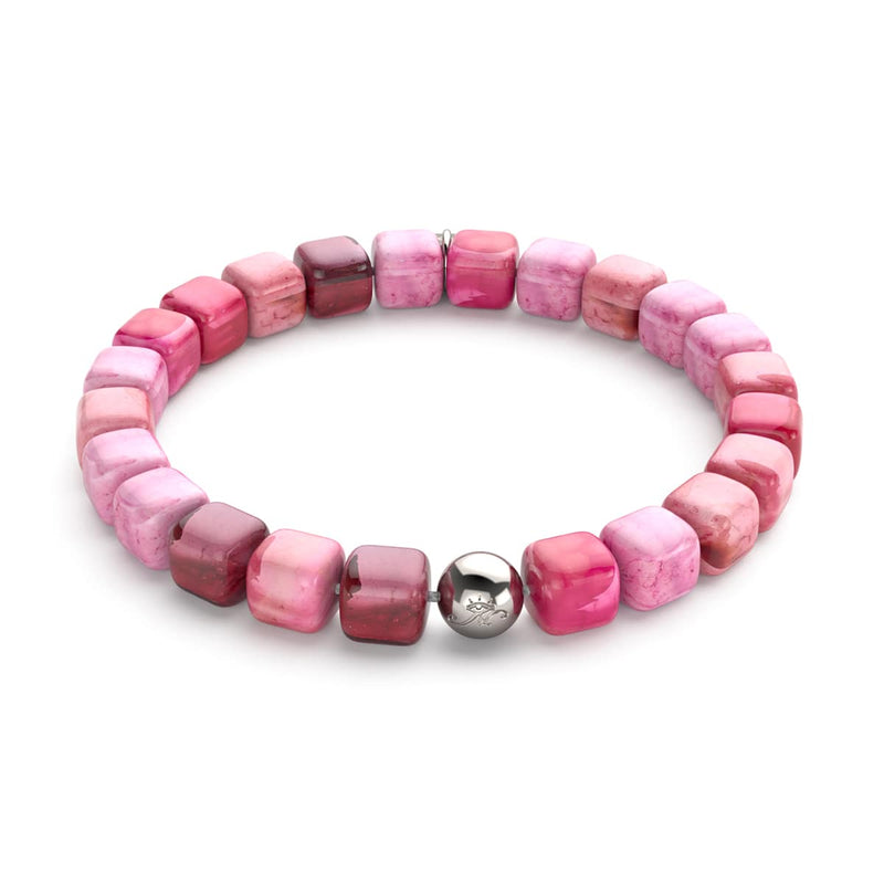 Fuchsia Agate | Silver | Gemstone Pebble Bracelet
