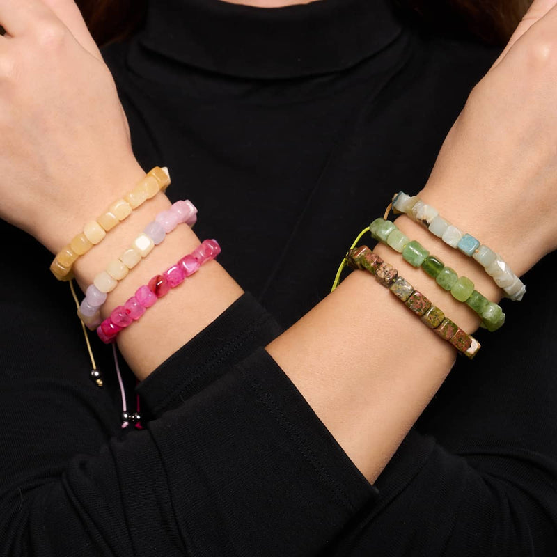 Fuchsia Agate | Silver | Gemstone Pebble Macrame Bracelet