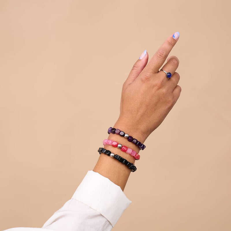 Purple Agate | Silver | Gemstone Pebble Bracelet