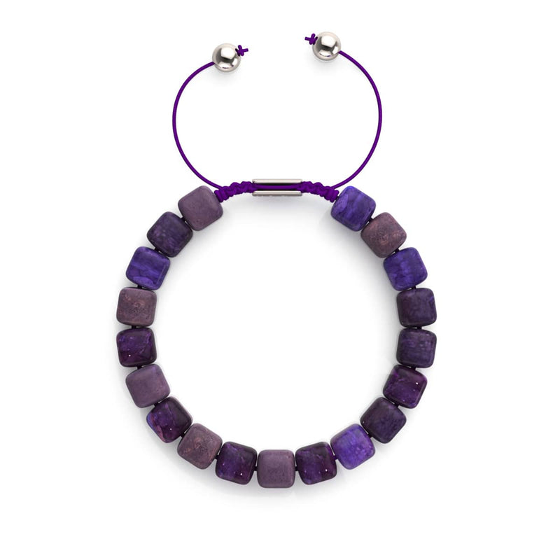 Purple Agate | Silver | Gemstone Pebble Macrame Bracelet