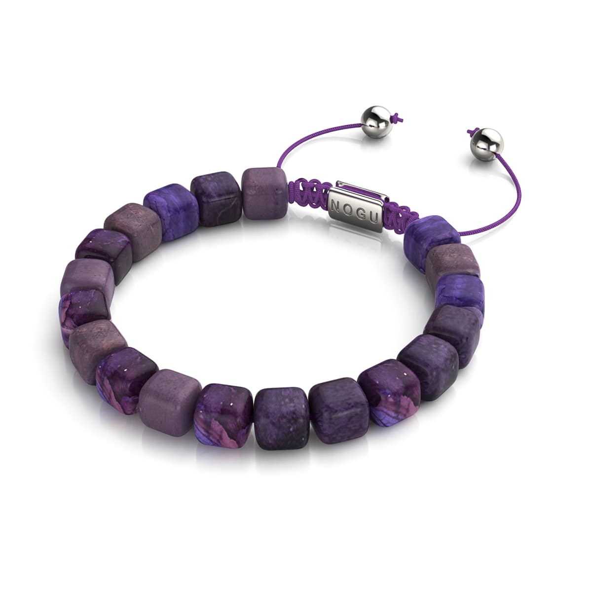 Purple Agate | Silver | Gemstone Pebble Macrame Bracelet
