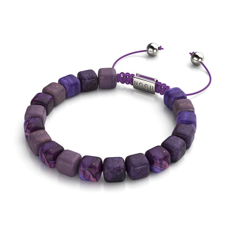 Purple Agate | Silver | Gemstone Pebble Macrame Bracelet